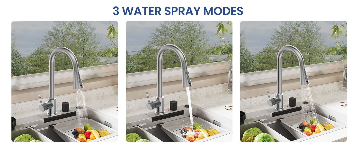 Кухонний змішувач SREWOHS PRO з висувним виливом, 360° обертання, 4 режими розпилення, однорідний, високий вилив, ABS-насадка для кухонної мийки, проста установка (сучасний дизайн)