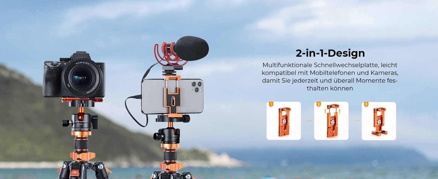 Штатив K&F Concept 172см з вуглецевого волокна, D255C4(SA255C1) - компактний штатив для камери/телефону, легкий трипод з функцією монопода, 1/4” гвинт, туристичний штатив з кульковою головкою 360° для DSLR, до 10кг