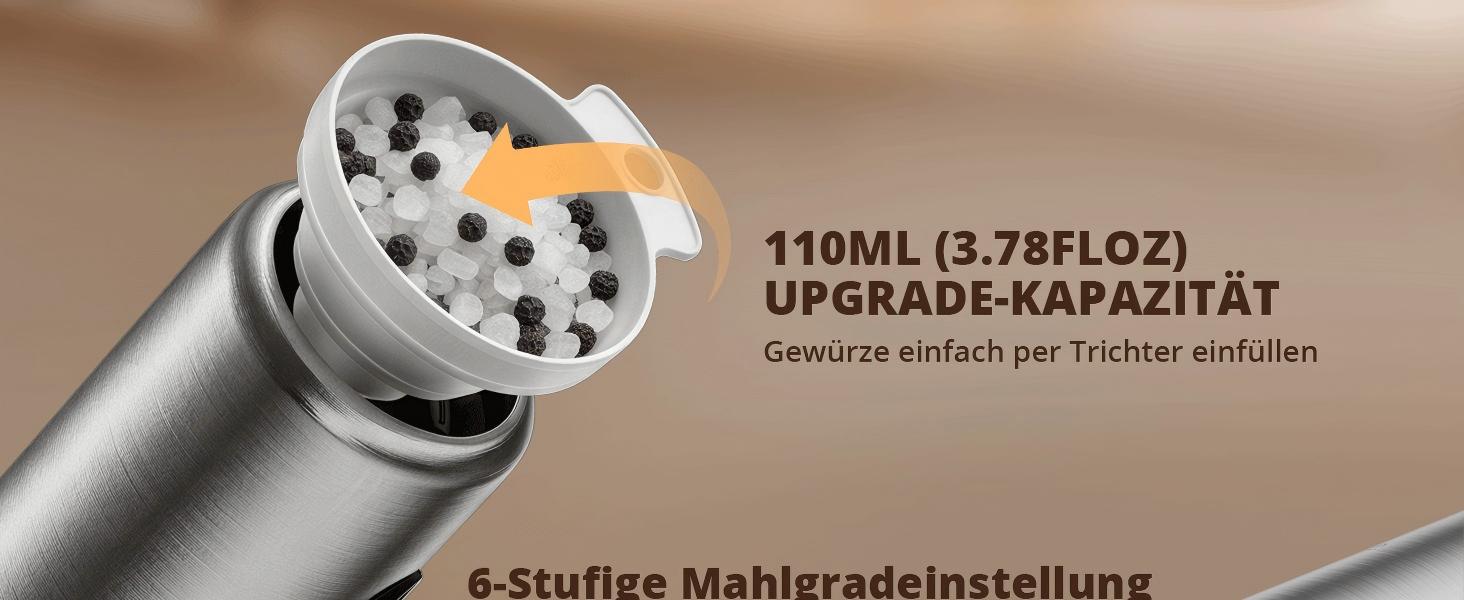 Електричний набір млинків для солі та перцю з USB-C зарядкою, 6 рівнів помолу, сріблясто-чорний