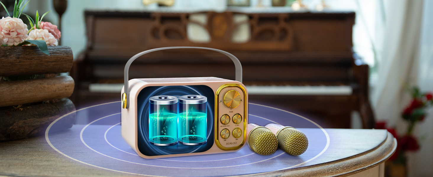 Караоке машина з 2 мікрофонами, портативна Bluetooth колонка для дітей та дорослих, 7 голосових ефектів, ідеально для вечірок та днів народження, рожева