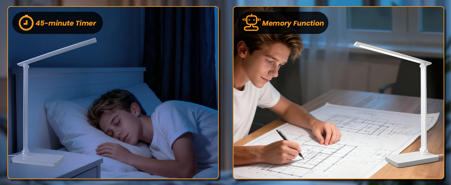 LED лампа для столу Akynite з регулюванням яскравості, USB, 2A адаптер, 5 кольорів, 10 рівнів яскравості, таймер, сенсорне управління, для дітей, білий