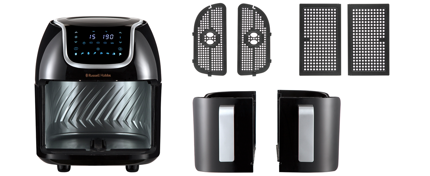 Фритюрниця електрична Russell Hobbs подвійна 8.5л з технологією Rapid Air Fryer, 8 програм, сенсорний екран, кошики 4.25л, посудомийна безпека 27290-56S