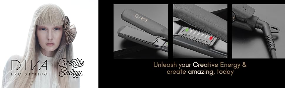 Diva Pro Styling Wide Digital Styler - Extra Wide Ceramic Plates - Even Heat Distribution - 3m Cord, Black