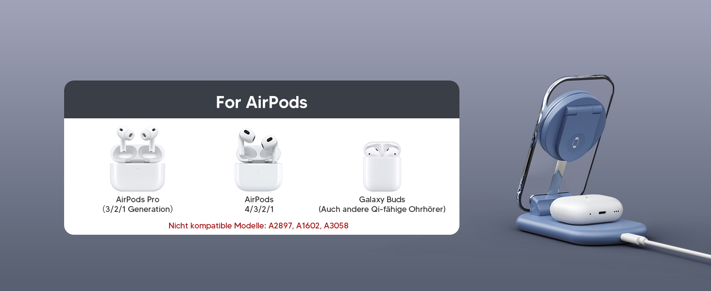 Підставка для зарядки MagSafe 3-в-1 для iPhone 17/16/15/14/13/12 Pro Max/Air/Plus/Pro та Apple Watch 10/9, AirPods 3/2/Pro (блакитна)