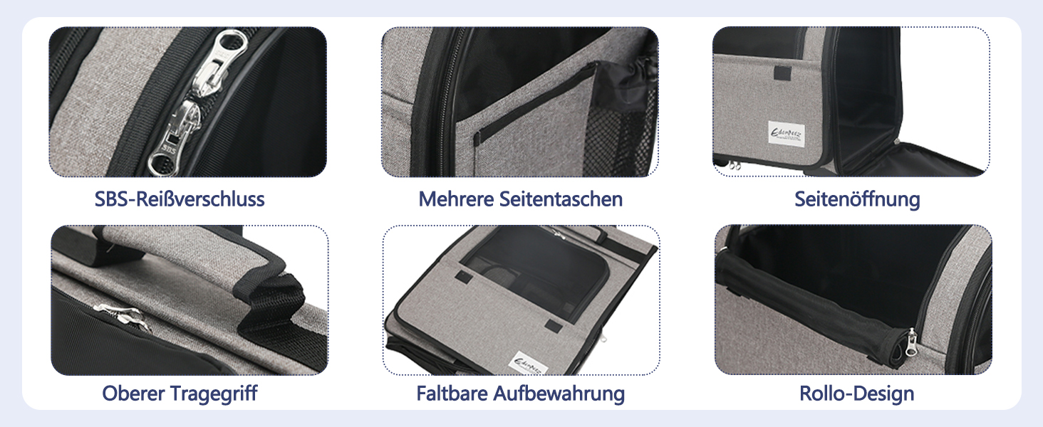 Транспортна сумка для собак та котів Galatée з колесами, розкладний рюкзак-переноска для тварин, сумісна з авіакомпаніями, з дихаючою сіткою (білий)