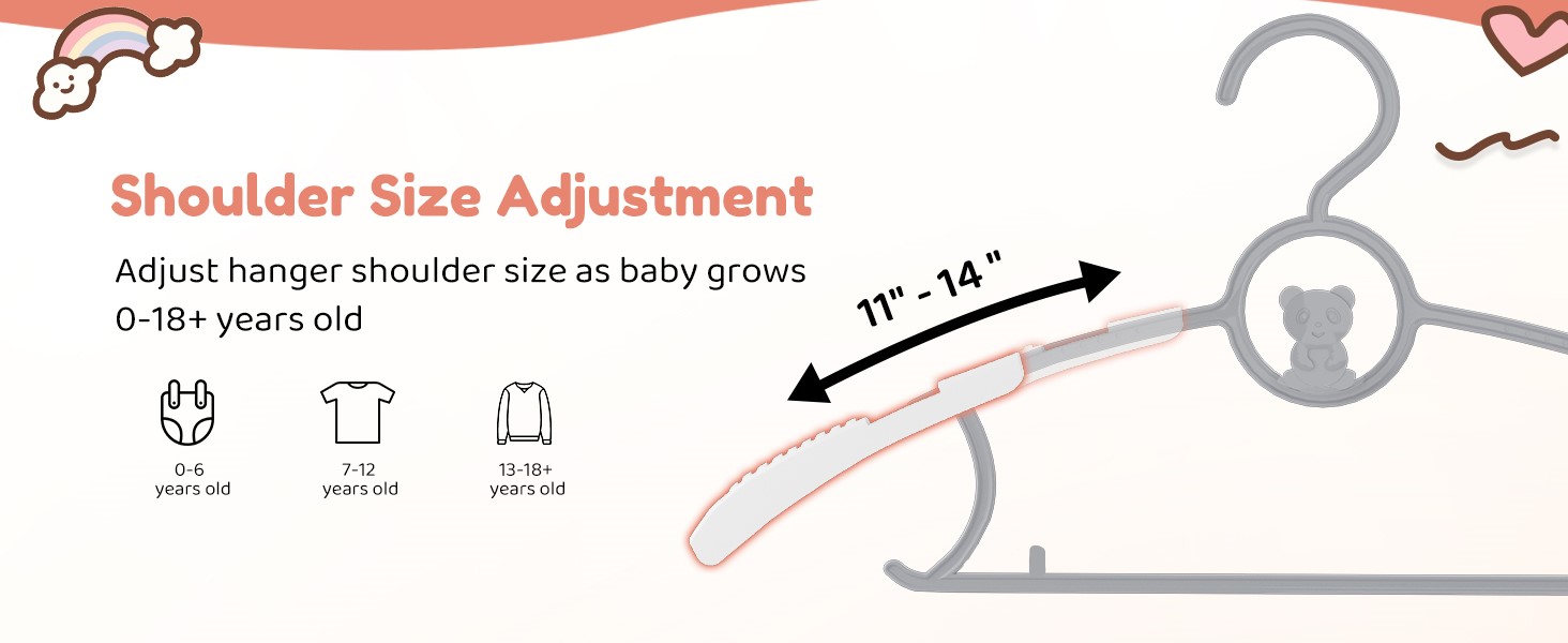 Вішалки для дитячого одягу HGYZE, 20 шт., 29-37 см, з підвішуванням для штанів, пластикові, стакові, регульовані, сірі та білі