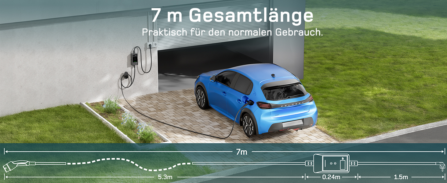 Кабель для зарядки електромобіля Type 2 Schuko 3,7kW, 7м, 6-16A, 1-фазний, з LCD дисплеєм, чорний