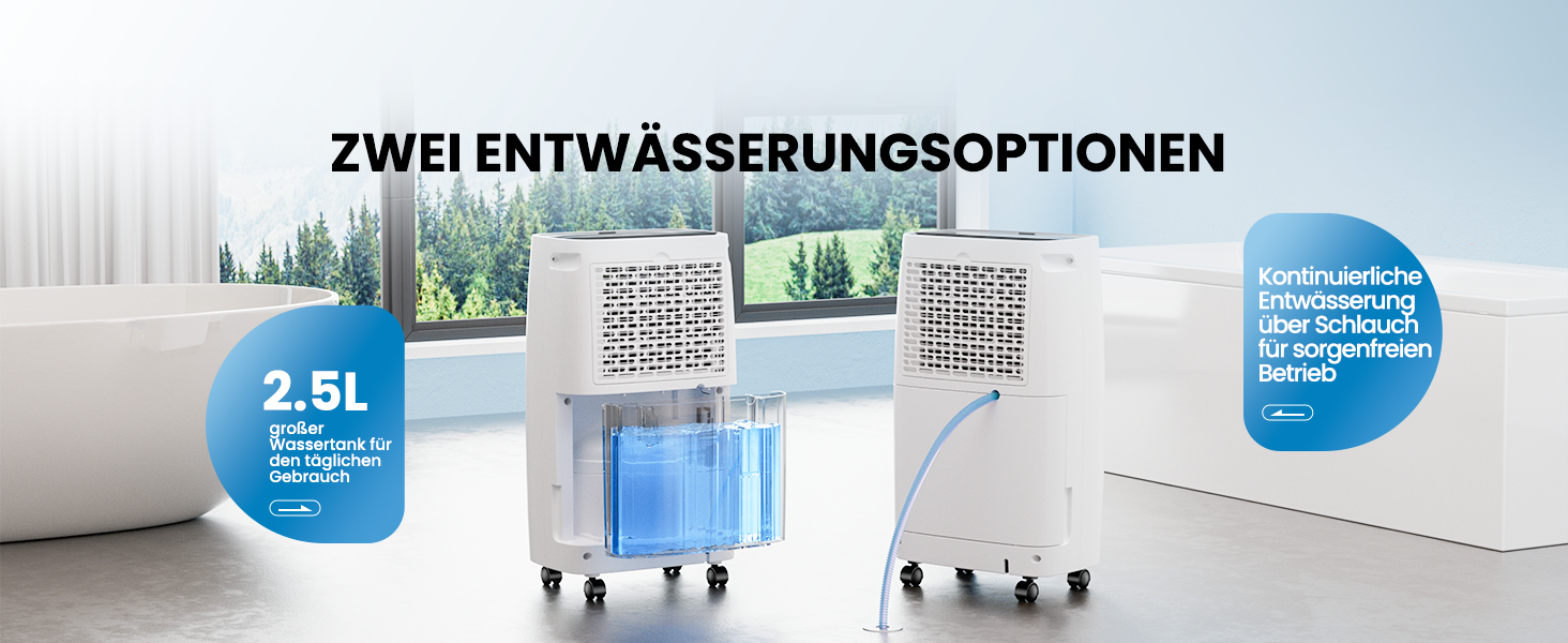 Електричний осушувач повітря 25л/день, 50㎡, з керуванням через додаток та сенсорною панеллю, для підвалу, бак 3,7л, зливний шланг, 47дБ, таймер 24г, дитячий замок, гарантія 3 роки (15л/день)