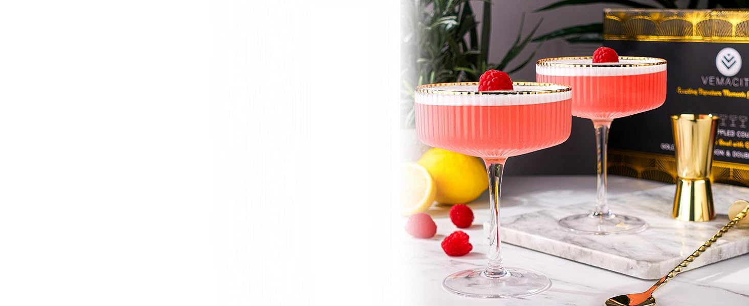 Набір з 4 елегантних келихів для Еспресо Мартіні Vemacity | Ручна робота | Келихи для шампанського, Маргарити та коктейлів | Преміум якість