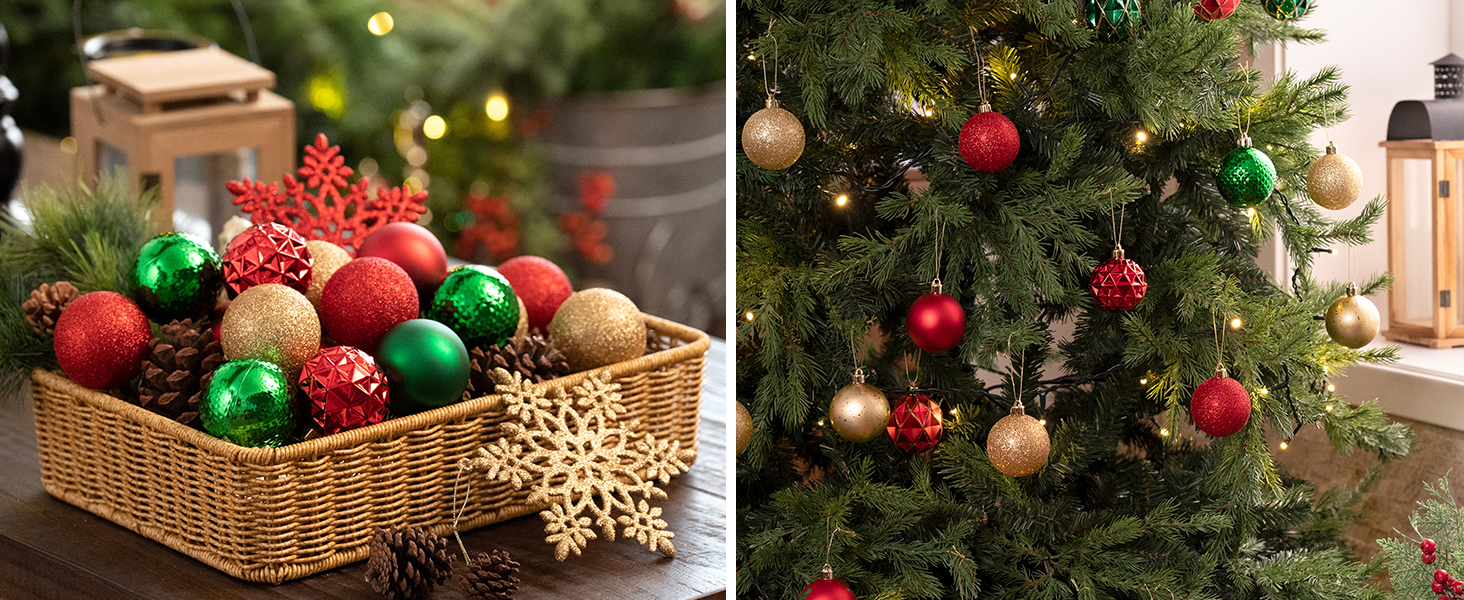 50 шт. прикраси на ялинку Valery Madelyn, 5 см, біло-золоті, пластикові, з кріпленням, для ялинки, стійкі до пошкоджень, прикраси на Різдво (червоний, зелений, золотий)