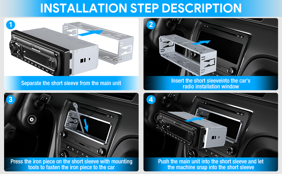 Автомобільна магнітола RDS Bluetooth 9-24V, FM/AM 1DIN, гучний зв'язок, 7 кольорів підсвітки, 2 USB, MP3-плеєр, AUX, SD, незалежний годинник, 30 радіостанцій