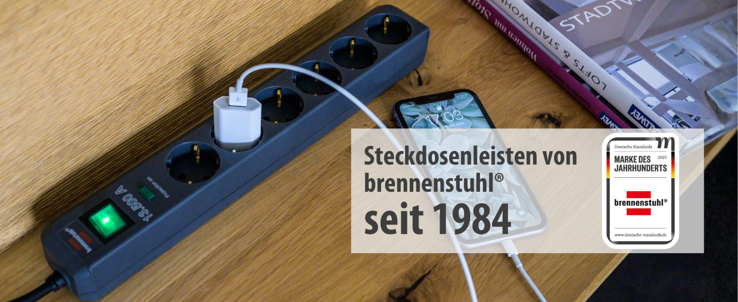 Мережевий фільтр Brennenstuhl Eco-Line на 6 розеток з захистом від перенапруги, вимикачем та кабелем 1.5м, антрацит