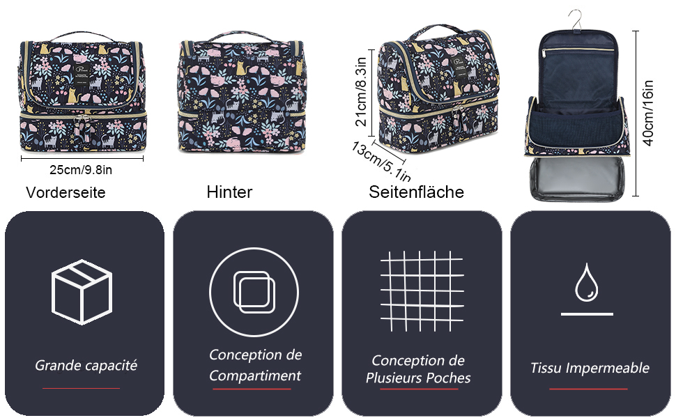 Жіноча сумочка для туалетних аксесуарів Lychii, сумочка-органайзер для подорожей, підходить для валізи та ручної поклажі, колір: морська хвиля