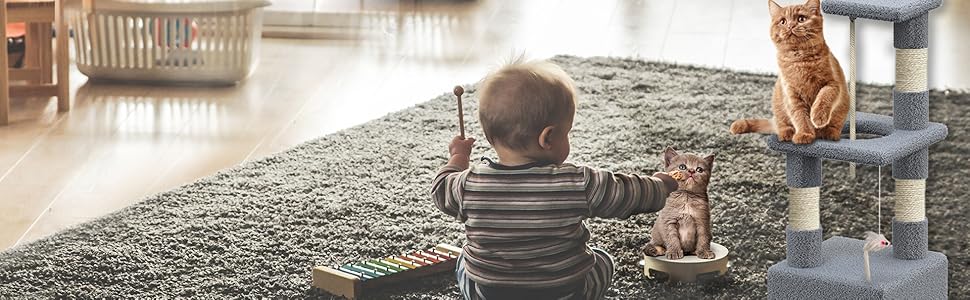 Кігтеточка Vounot Kein для котів, стабільна з платформою, висота 88 см (сірий, L)