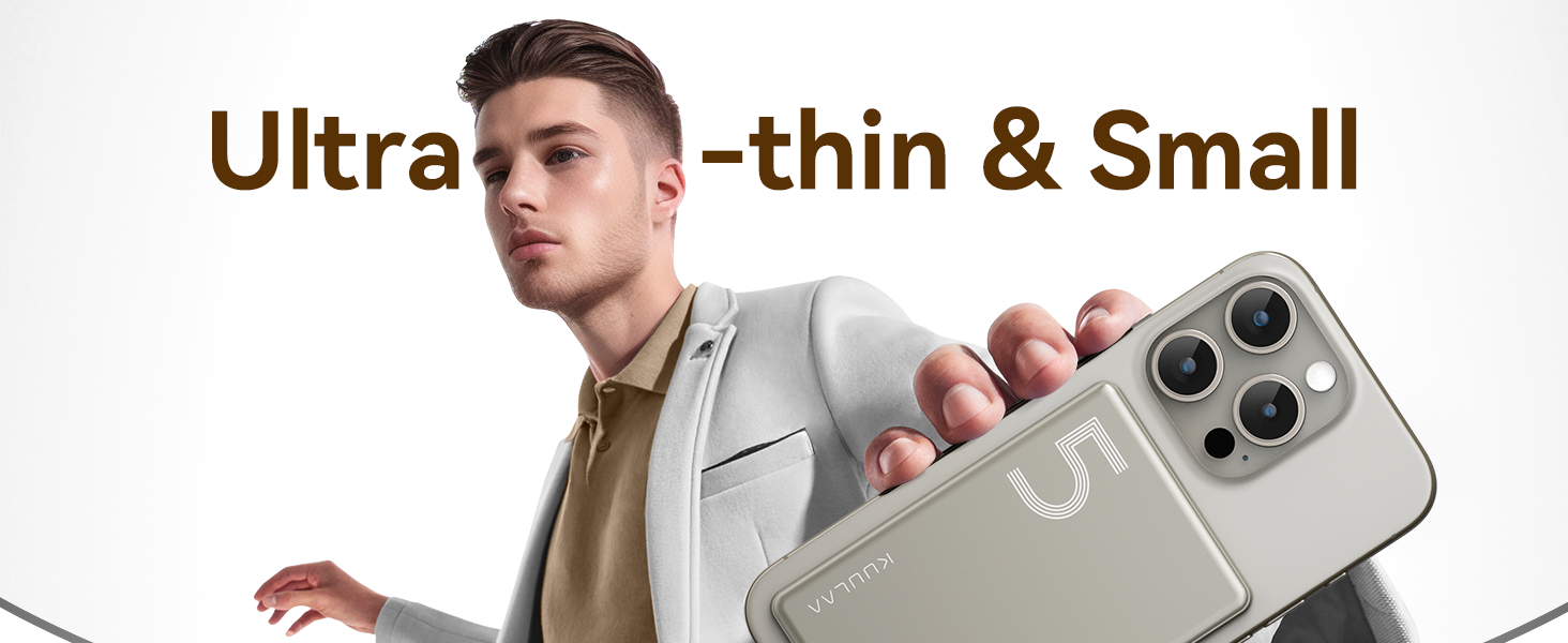 Power Bank Kuulaa Ultra Slim Magsafe, 5000mAh, Бездротова зарядка, Type-C, 20W, для iPhone 15/14/13/12 (Titanium)