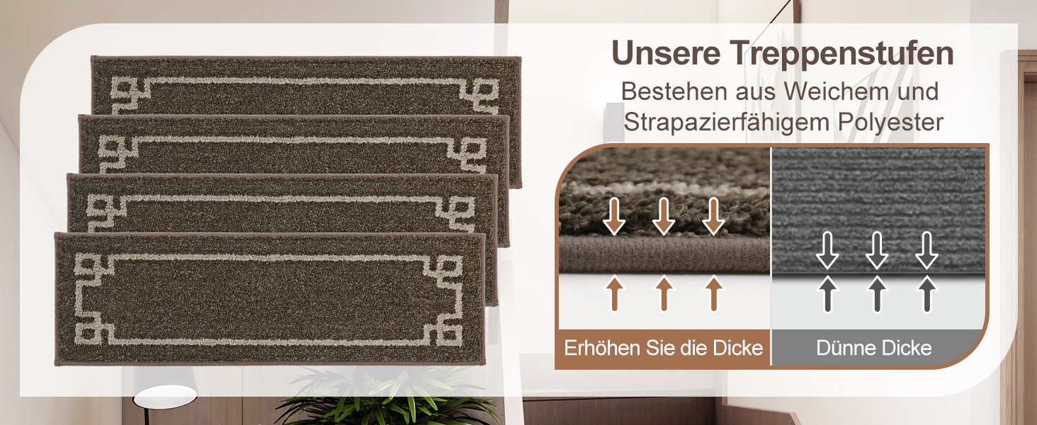 Килимок для сходин BEQHAUSE, 15 шт., самоклеючий, для дітей, літніх людей та домашніх тварин, 100% поліестер, TPE-підкладка, 22x70 см, коричневий