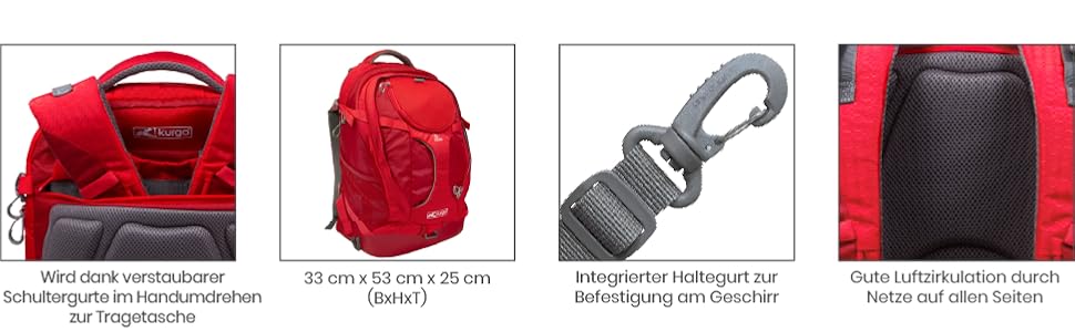 Рюкзак для собак Kurgo G-Train, червоний, 33x53x25 см, з відділенням для тварин