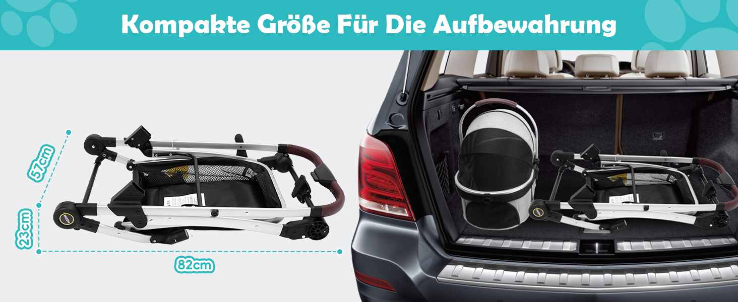 Візок для собак, складаний, до 25 кг, сірий. Алюмінієвий каркас, поворотні колеса, гальма, страхувальний ремінь, м'яке сидіння