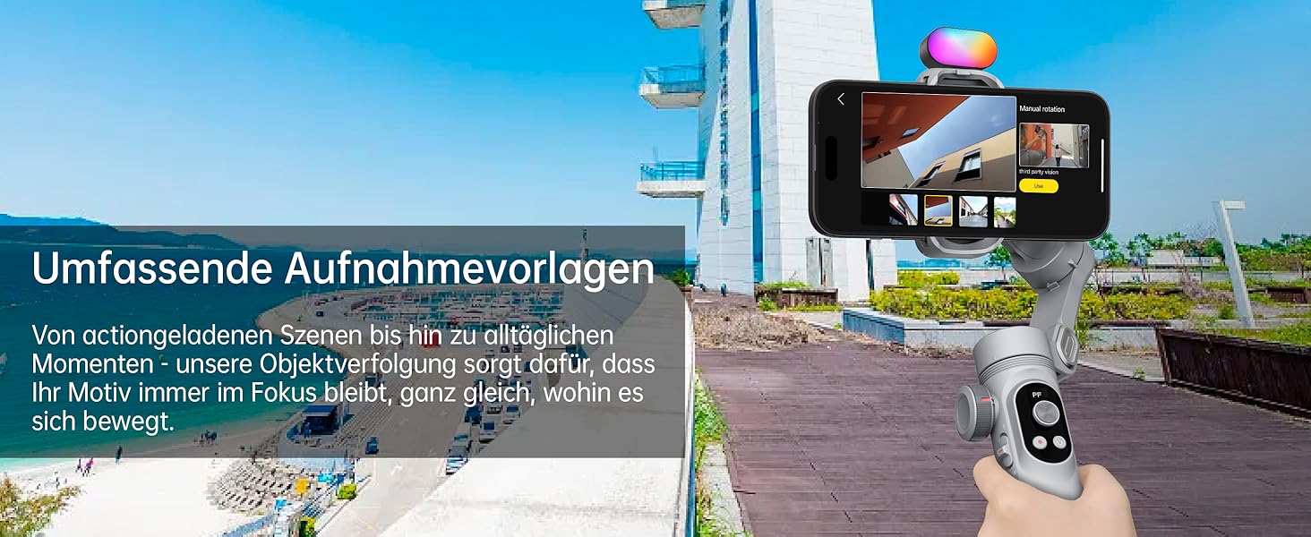 Стабілізатор для смартфона AOCHUAN 3-осьовий з RGB-підсвічуванням, для iPhone/Android, з функцією трекінгу обличчя, комплект Smart X Pro (Сірий)