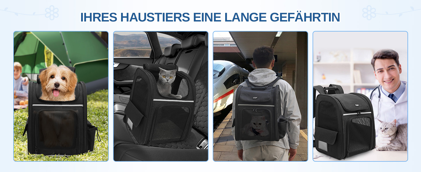 Рюкзак для кота та собаки Dogat, чорний: зручний, дихаючий, розкладний, з сіткою