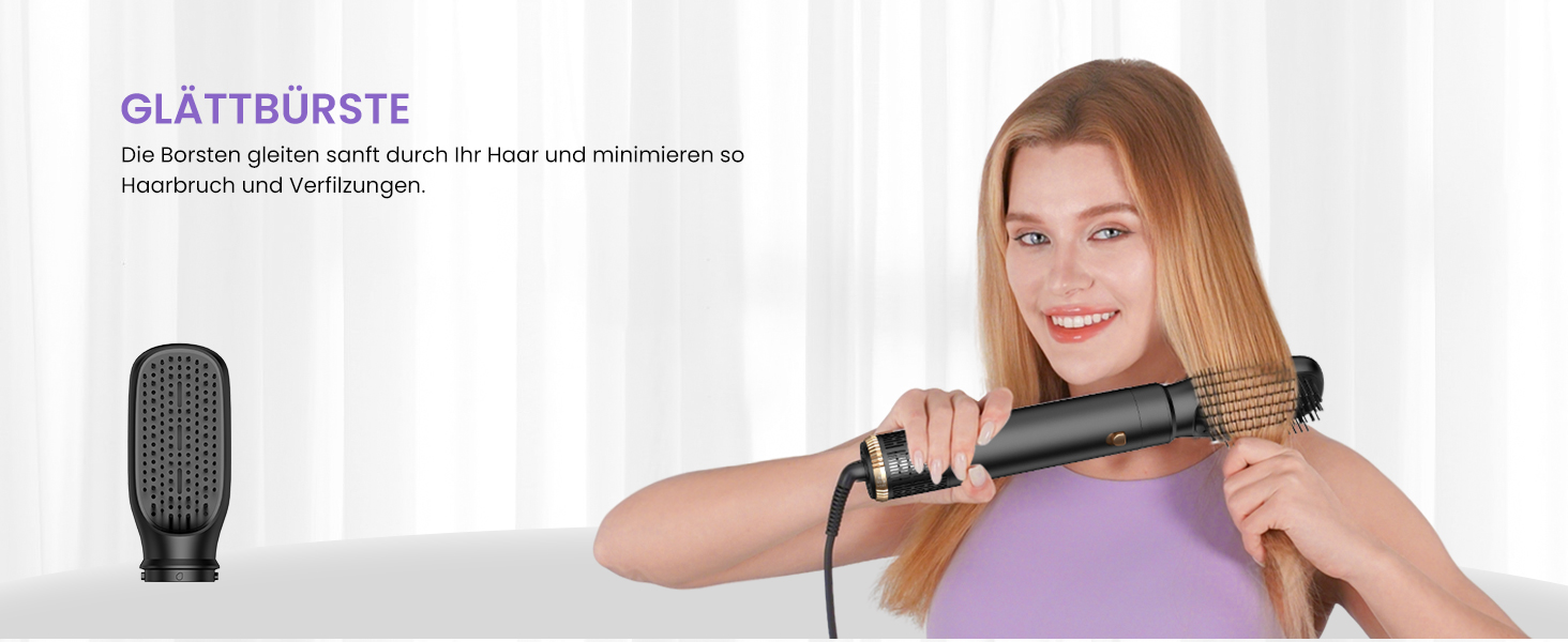 Фен-щітка 6-в-1 Haarstyler Pro: сушка, укладка, завивка, об'єм. 1000W, іонізація, для створення об'єму та гладкості волосся. Комплект фена-щіток для дому та салону краси (сірий)