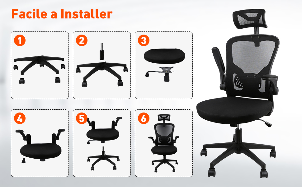 Ергономічне крісло для офісу HANGHAIGO, чорне, з підголівником, підлокітниками та підтримкою попереку, регулювання висоти, функція гойдання 90°-120°, максимальне навантаження 150 кг