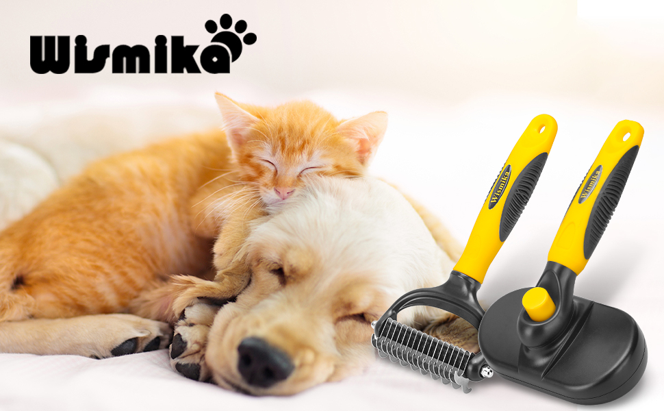 Бурштина для догляду за тваринами 2-в-1: щітка та гребінь для собак та котів, самоочисна, жовта