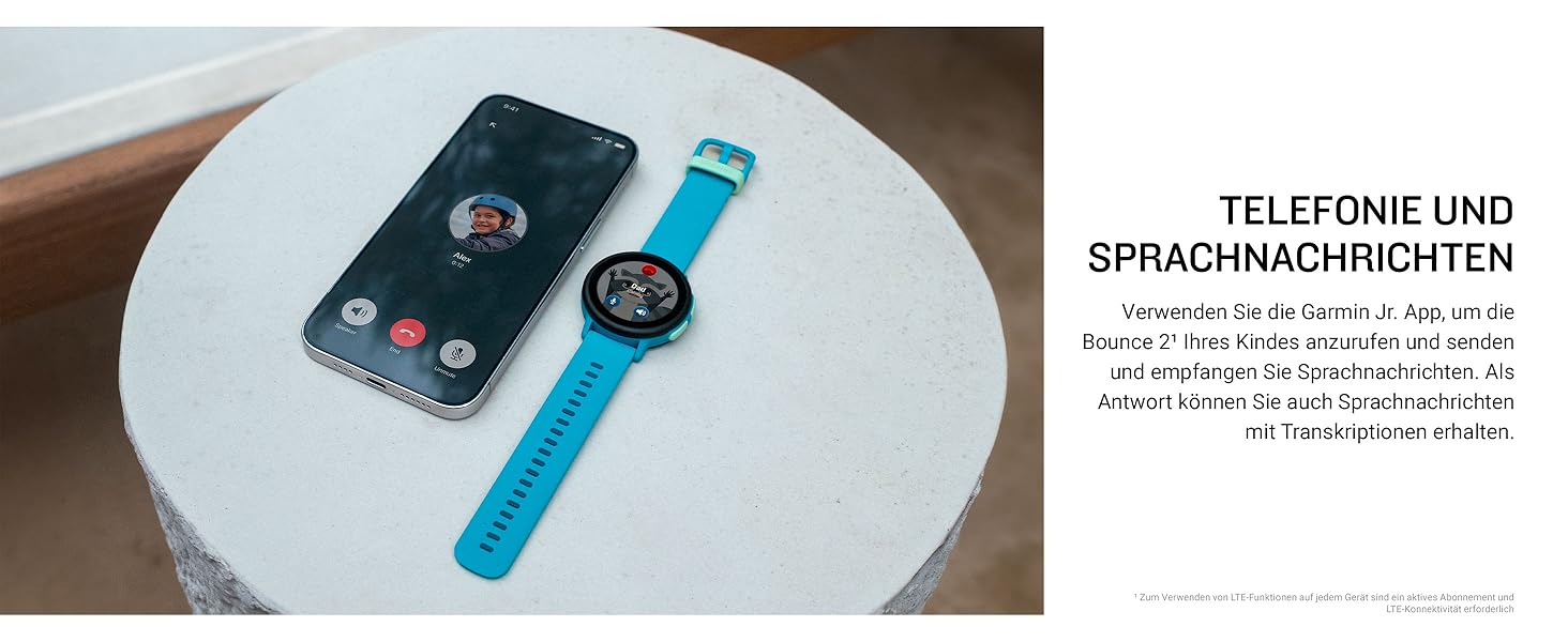 Дитячий розумний годинник Garmin Bounce 2 LTE (43 мм) - турквіс (сірий), AMOLED дисплей, 2 дні роботи, GPS, SOS, режим школи