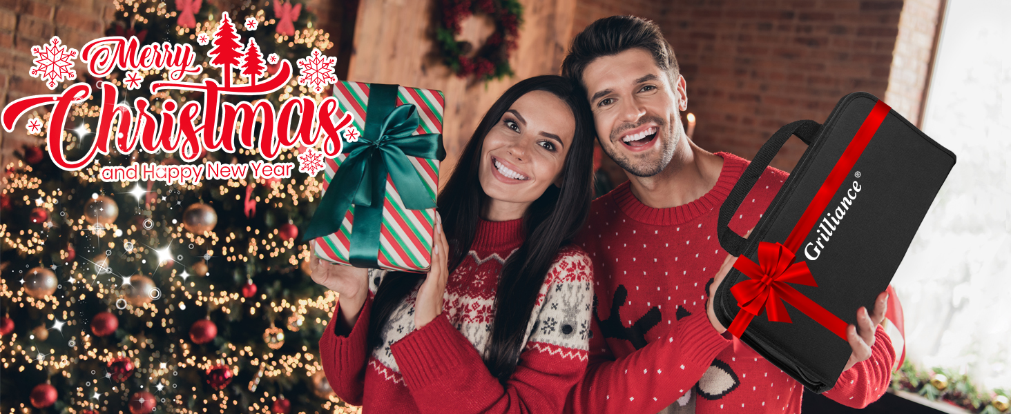 Набір для барбекю Grilliance з нержавіючої сталі: 30 аксесуарів для гриля, щипці, лопатка, відкривачка, кейс, килимок. Чудовий подарунок для чоловіків, для саду, кемпінгу.