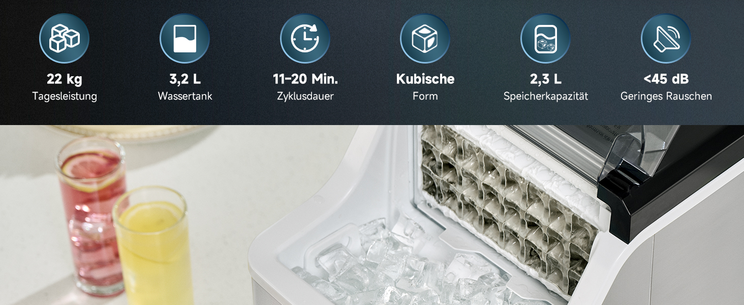 Льодогенератор Wilprep для дому та бізнесу: 22 кг/24 год, самоочищення, LCD-дисплей, нержавіюча сталь