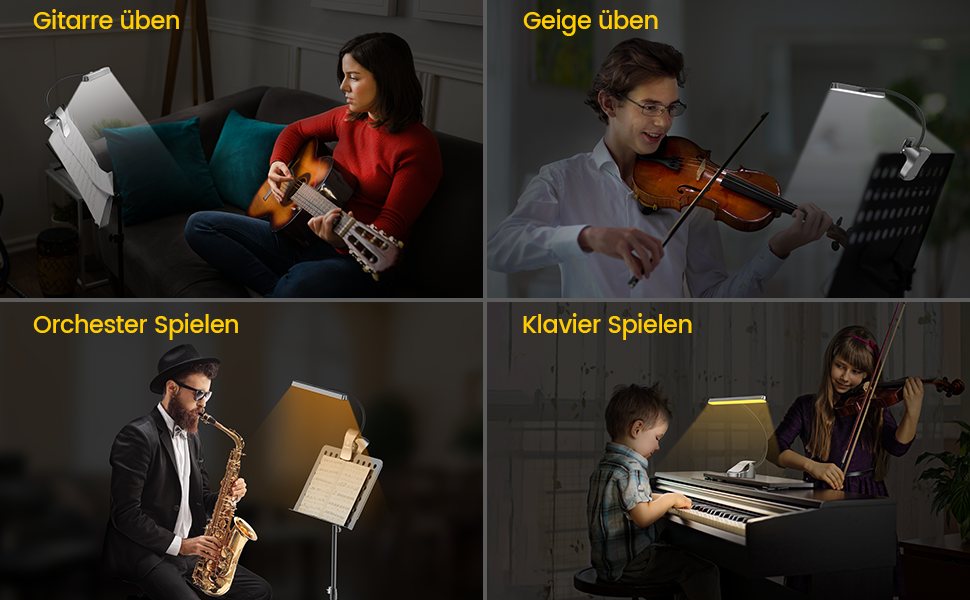 Світлодіодна лампа для нот Glocusent: професійна, 57 LED, для піаніно, з кейсом, 3 кольори, 5 рівнів яскравості, акумуляторна (140 год)