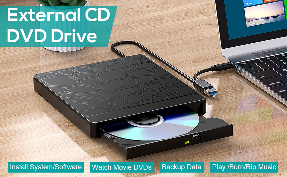 Зовнішній CD/DVD-привід Labtec для ноутбука Windows 11/10, USB 3.0 та Type-C, з картридером SD/TF та USB-хабом, портативний DVD-брунер