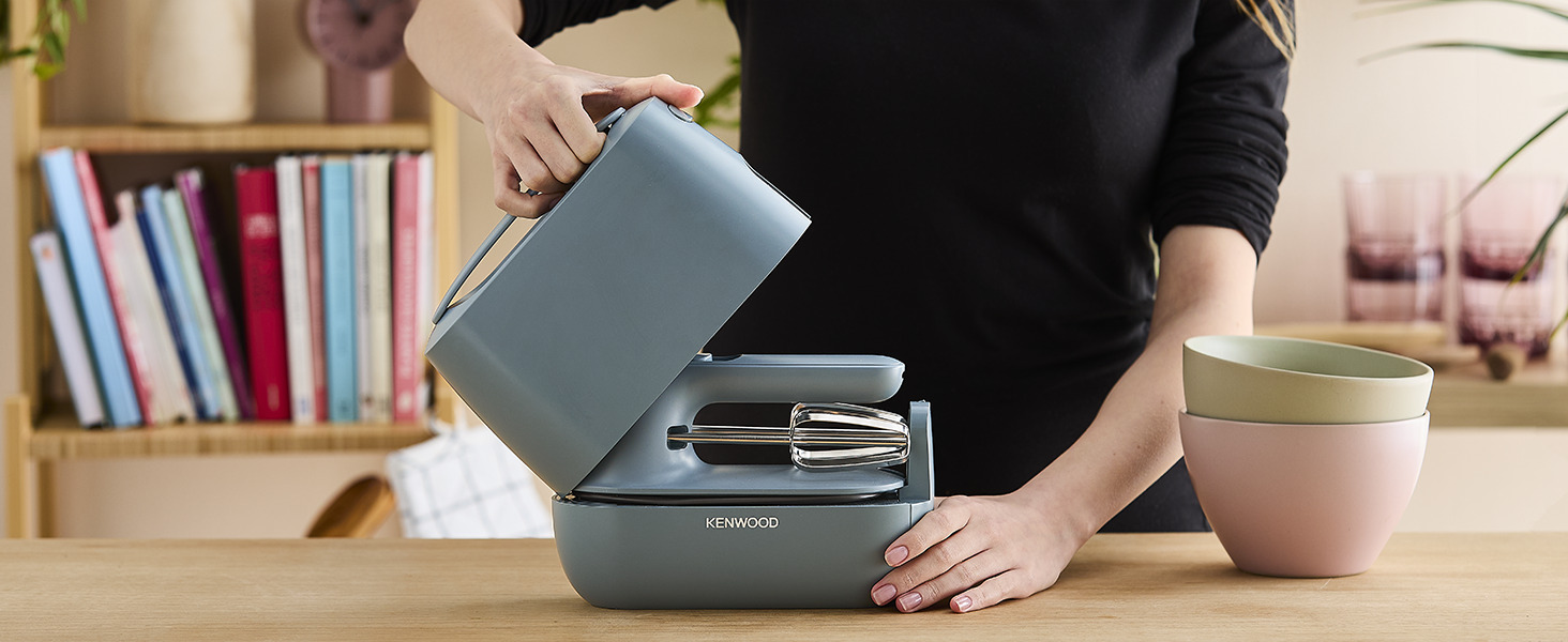 Міксер ручний Kenwood QuickMix Go HMP40.000GY сірий-блакитний, 350W, з кейсом, вінчики та гаки, мірна ложка