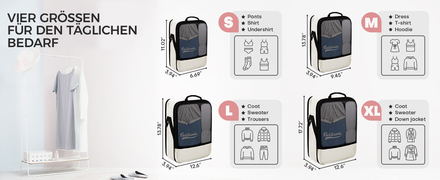 Набір кубиків для пакування багажу BAGLHER - органайзери для подорожей, водонепроникні, бежеві