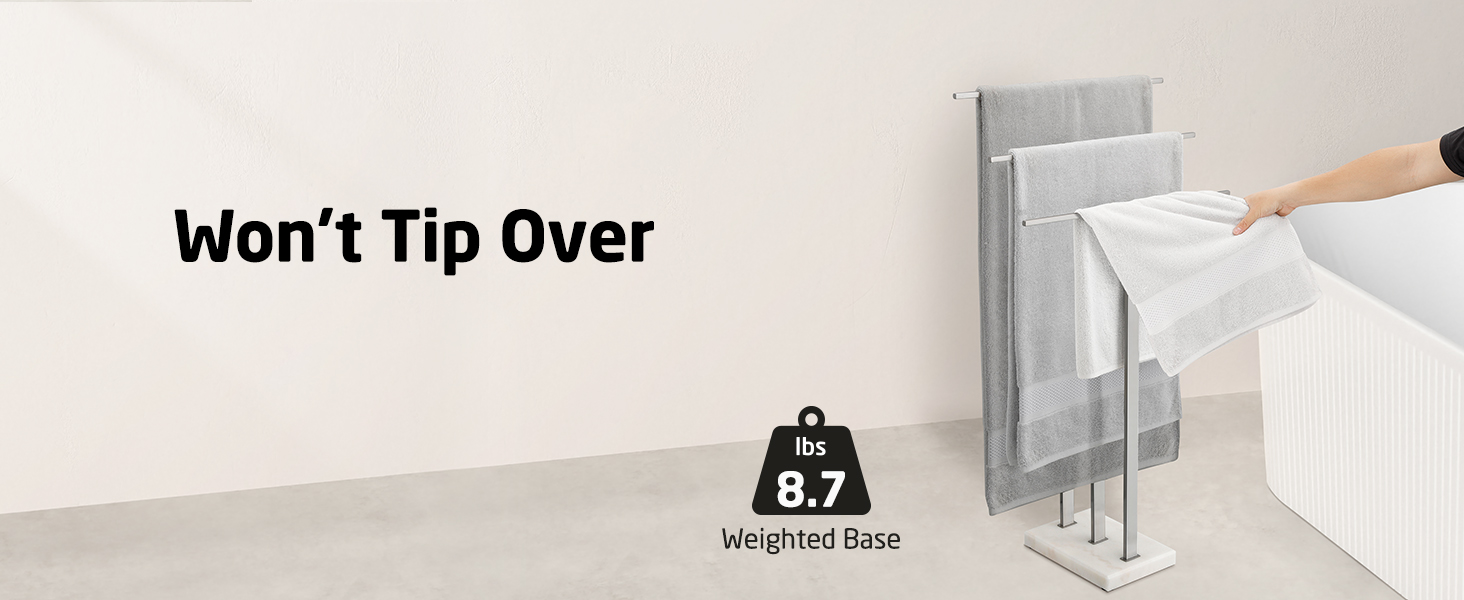 Підставка для рушників KES, вільна стоянка, 3 стійки, нержавіюча сталь SUS304, з мармуровою основою, BTH217S3-2