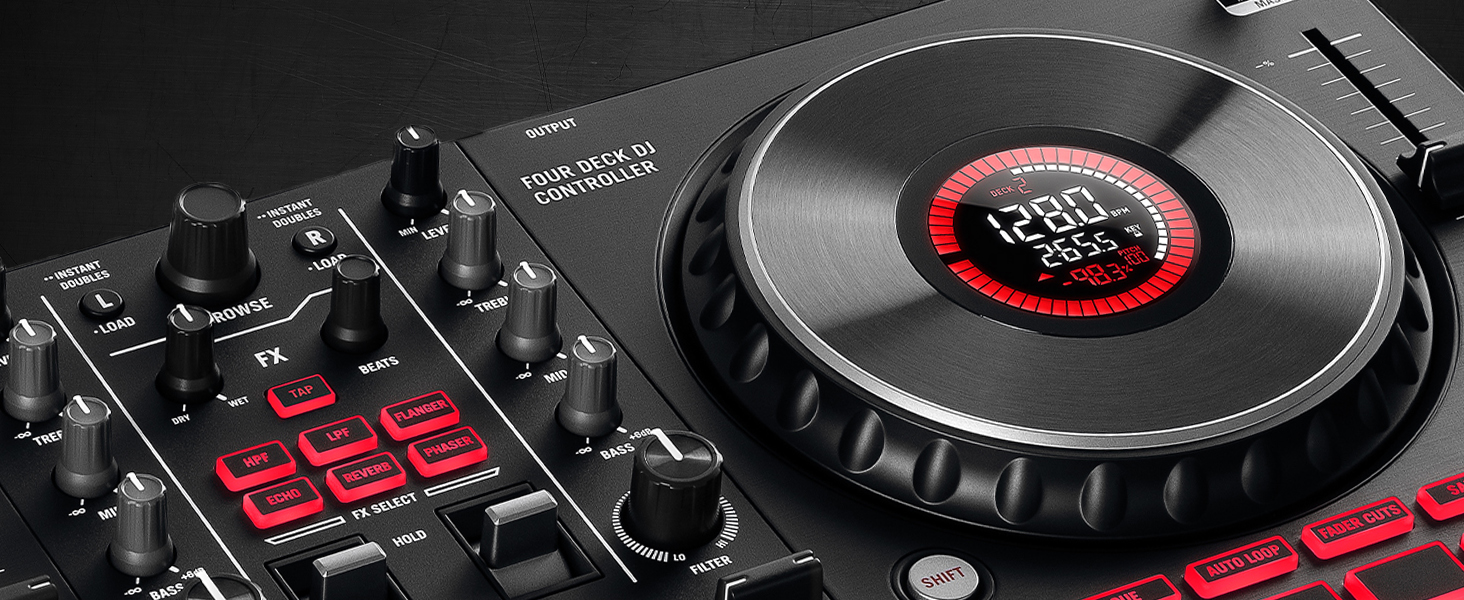 DJ контролер Numark NS4FX: 4 канали, Touch-Jogwheels, Pads, ефекти, Serato DJ Lite, чорний