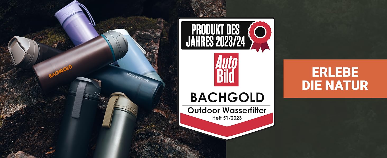 Пляшка-фільтр для води Bachgold Profi Outdoor, 1500 л, видаляє 99,99% бактерій, фільтрує віруси, частки й важкі метали, чорна