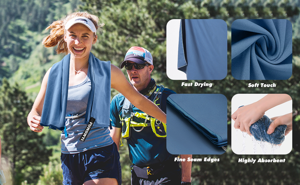 PUWOWYE Набір рушників з мікрофібри (2 шт.): великий 160x80 см + маленький 80x40 см, швидковисихаючі, для спорту, фітнесу, сауни, пляжу, подорожей та відпочинку на природі, блакитні