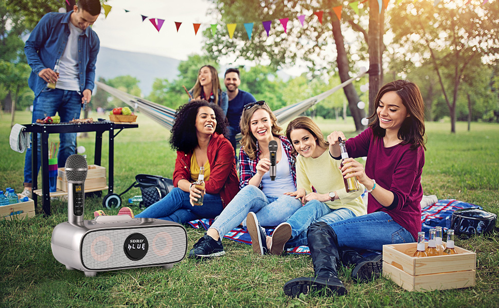 Караоке машина DLARA з Bluetooth, USB, TF-карта, мікрофон та динамік для дорослих та дітей, портативна, з підставкою, AUX-in, для дому та вулиці (блакитний/сірий)