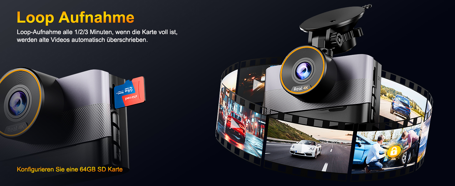 Відеореєстратор Auto Dashcam 4K+1080P з Wi-Fi, 64GB, IPS 3' екраном, Нічне бачення, G-сенсор, Loop-запис, 170°+140° Кут огляду, Паркінг 24/7, Керування через App, Підтримка до 256GB