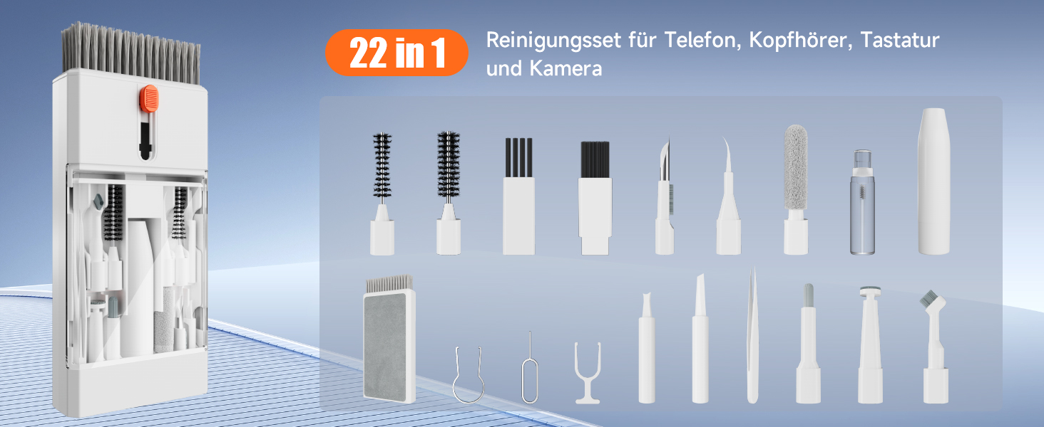 Набір для чищення гаджетів 22-в-1: навушники, телефони, клавіатури, камери, монітори, планшети, автоекрани. З щіткою та спреєм