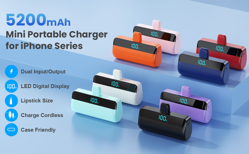 Power Bank Feob Mini 5200mAh 20W PD: Швидка зарядка, LED-дисплей, компактний, сумісний з iPhone 14/13/12/11/XS/XR/8/7/6 (Сірий, Чорний)