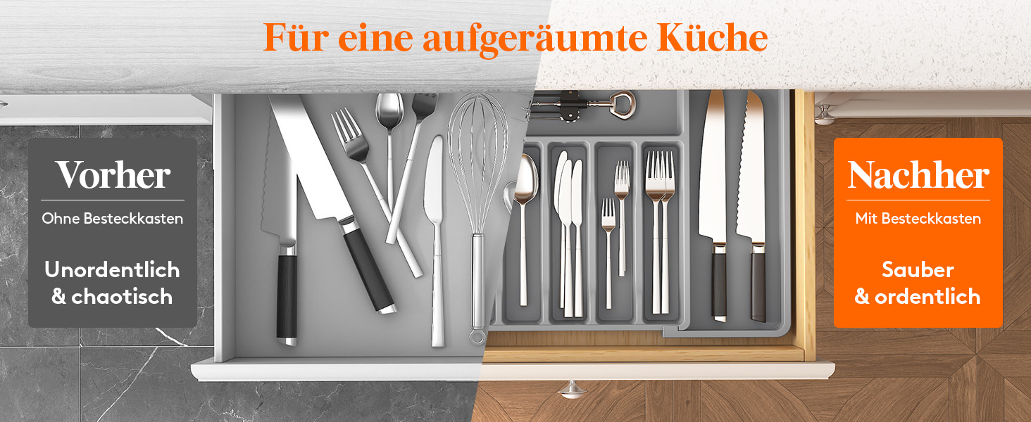 Органайзер для столових приборів Lifewit в шухляду, розсувний, пластиковий, 7-9 відділень, 38-50 см, сірий