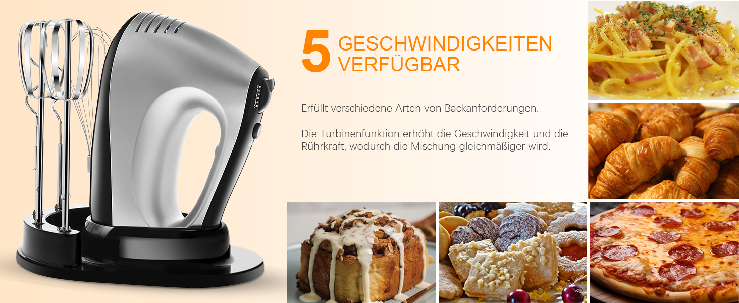 Електричний міксер 500W з набором аксесуарів для випічки (2 міксери, 2 гаки, 2 вінчики, збивач яєць, шпатель, підставка)