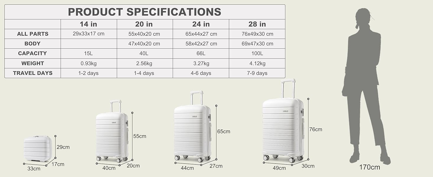 Валіза KONO Zwillingsrollen з TSA-замком, білий XL (76 см, 100 л)