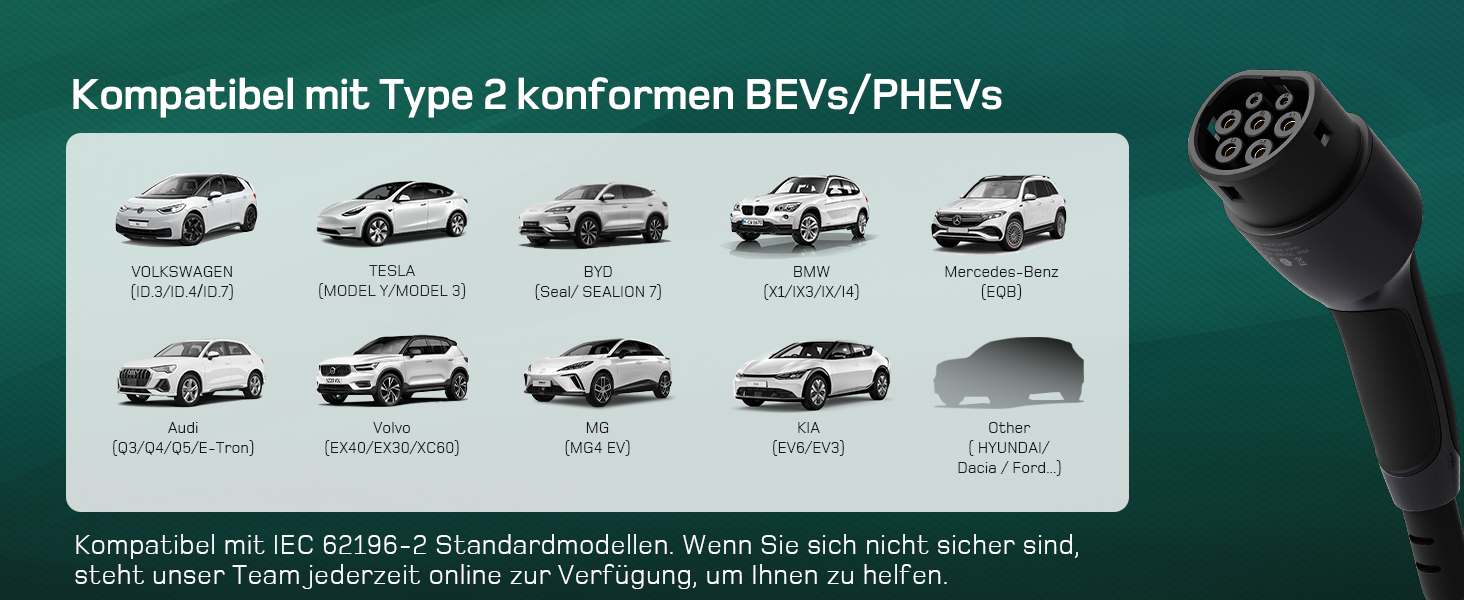 Зарядна станція для електромобілів Dé Mobile 11 кВт (6 м) з регулюванням потужності, кабель CEE 16A на Typ 2, сумісна з Model Y/3, ID.3/4/5, MG4, EX30, e-up, e-tron та BEV/PHEV