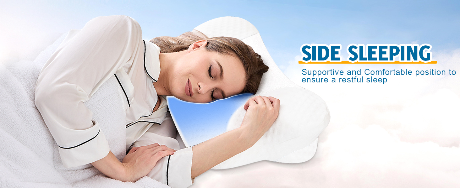 Ортопедична подушка для шиї VJASD з ефектом пам'яті (Memory Foam) — ергономічна подушка від болю в шиї, регульована по висоті для сну на боці, з дихаючим чохлом (Біла, 60 x 35 см)