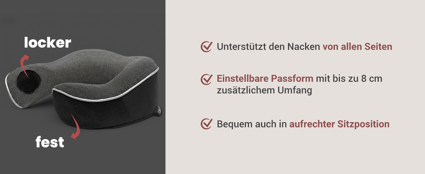 Подушка для шиї COSYLAND для літака та авто - Memory Foam, 360° підтримка, регульована, чорна. З маскою для сну та берушами