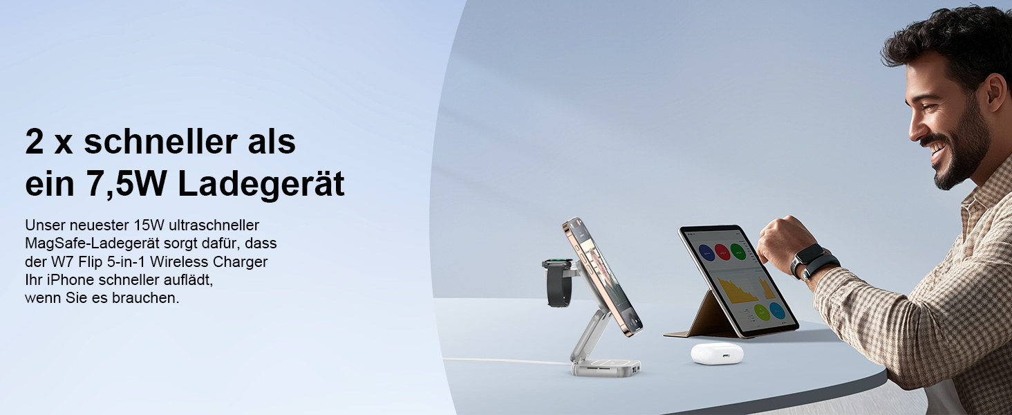 Зарядна станція 5 в 1 для iPhone з магнітним кабелем, складний зарядний пристрій для подорожей, сумісний з iPhone 17/16/15/14/13/12, AirPods Pro 3, Apple Watch S11/Ultra (Titan Wüstensand) 2026-Titan Grau