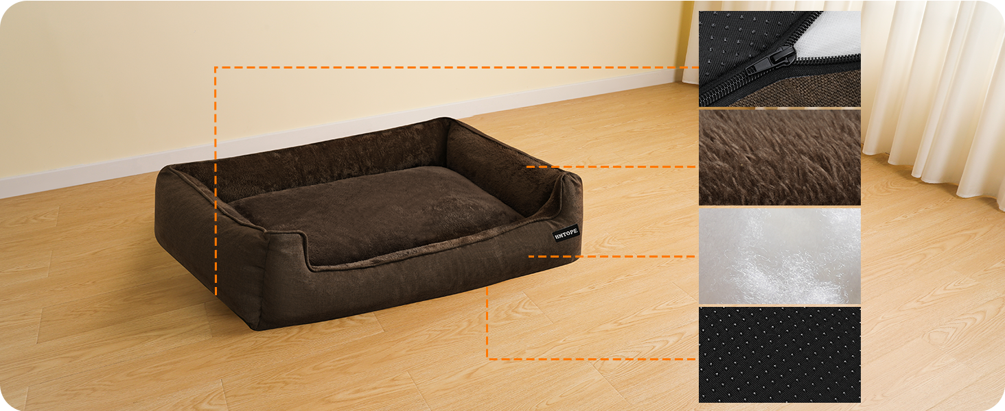 HMTOPE Dog Bed, Dog Sofa, Dog Cushion, Dog Basket, Removable and Washable, 110 x 86 x 26 cm (L 120 x W 90 x H 30 cm, Brown)